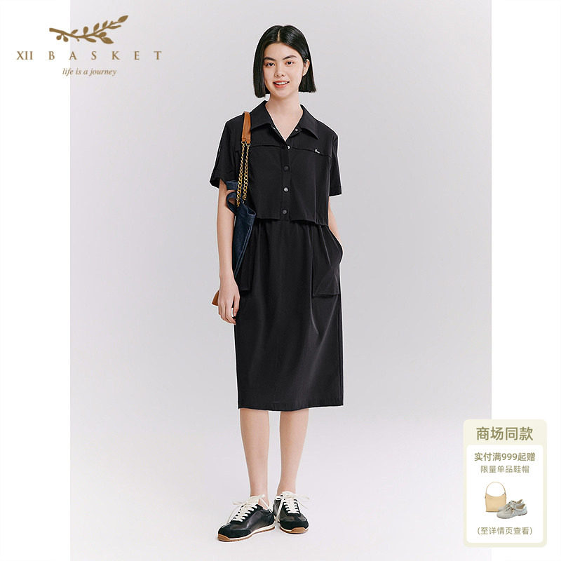 十二篮假两件翻领连衣裙