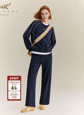 XII BASKET十二篮25秋新款百搭藏蓝色显瘦窄版休闲运动直筒裤女