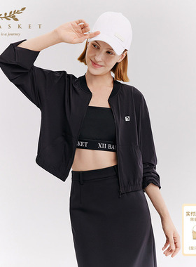十二篮26春新款黑色短款棒球服夹克休闲高腰松紧显瘦薄外套