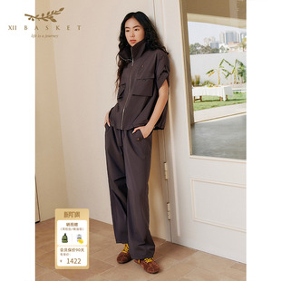 女透气休闲运动长裤 风阔腿裤 咖色 山系户外工装 十二篮26夏新款