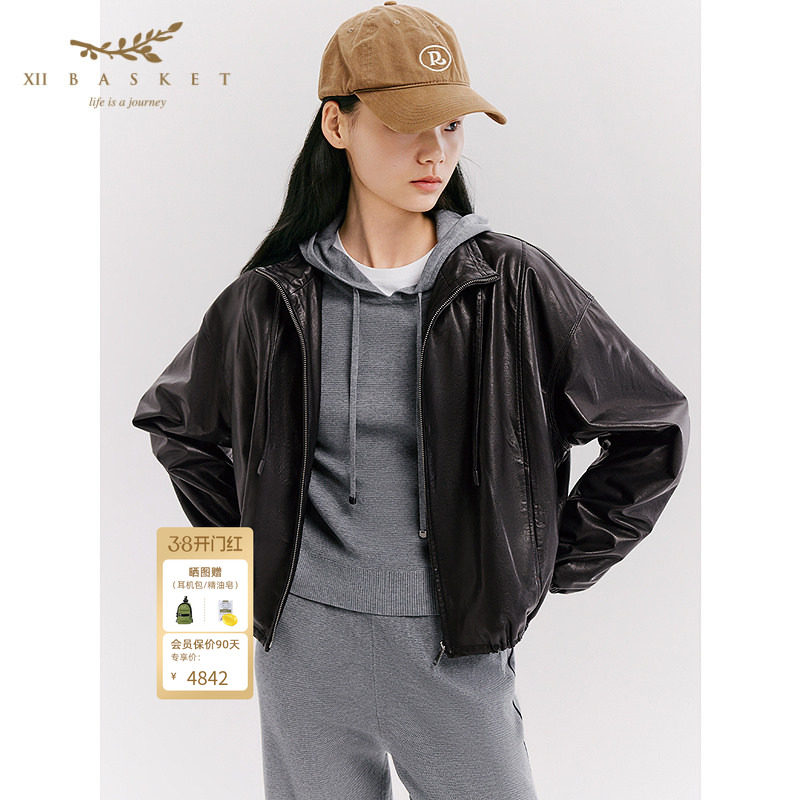 十二篮26春新款黑色羊皮夹克女酷飒机车风气质短款真皮衣外套