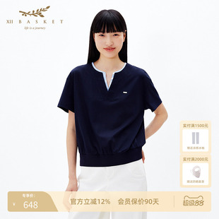 十二篮专选轻奢长袖运动休闲V领宽松简约短袖时尚上衣夏季