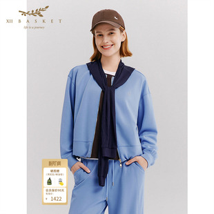 卫衣女圆领减龄韩系运动短外套蓝色 十二篮26春新款 舒柔莫代尔
