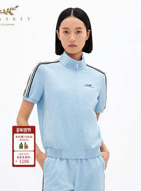 XII BASKET十二篮商场同款春季微蓝色立领休闲短袖百搭外套女