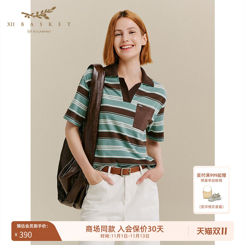 十二篮夏季复古POLO条纹短袖