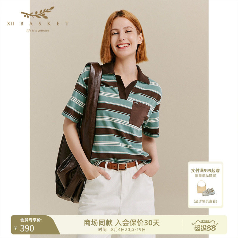 十二篮夏季复古POLO条纹短袖