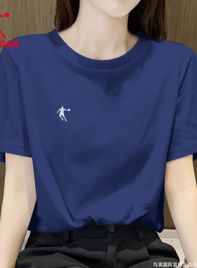 乔丹短袖t恤女2026夏季新款蓝色t恤宽松时尚女装透气跑步运动服女