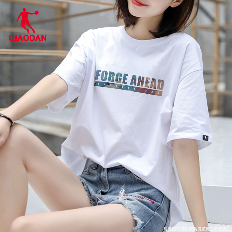 乔丹短袖T恤女2025夏季新款国潮大码上衣白色休闲t女士半袖运动服
