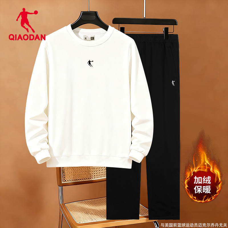 乔丹加绒运动套装男款2025冬季新款加厚保暖卫衣卫裤两件套运动服