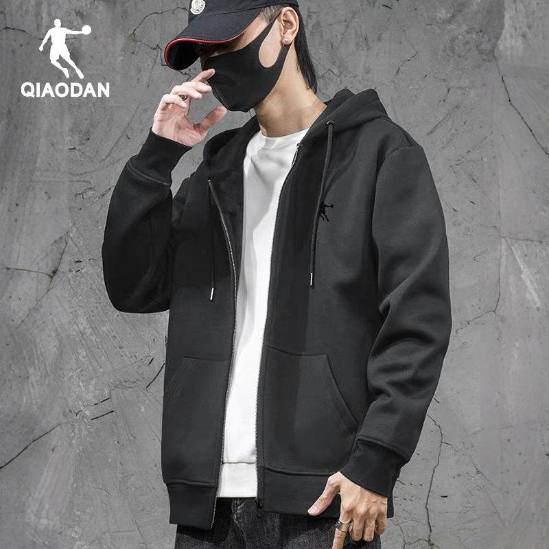 乔丹灰色连帽卫衣男款青少年2025新款男士帽衫秋冬季运动外套男款