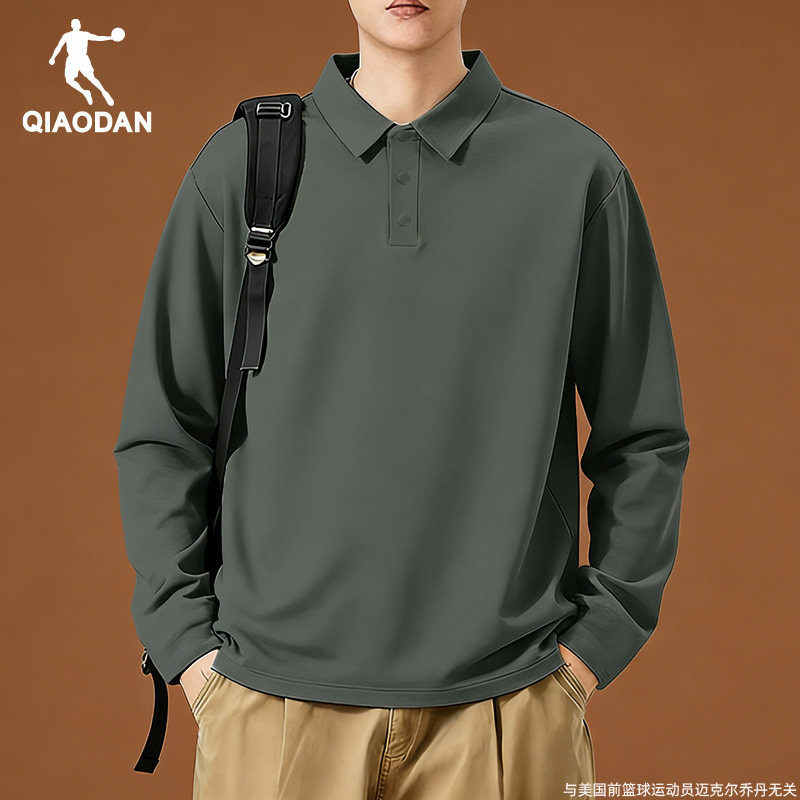 乔丹长袖男T恤青少年纯色polo衫2026春季内搭休闲运动翻领打底衫