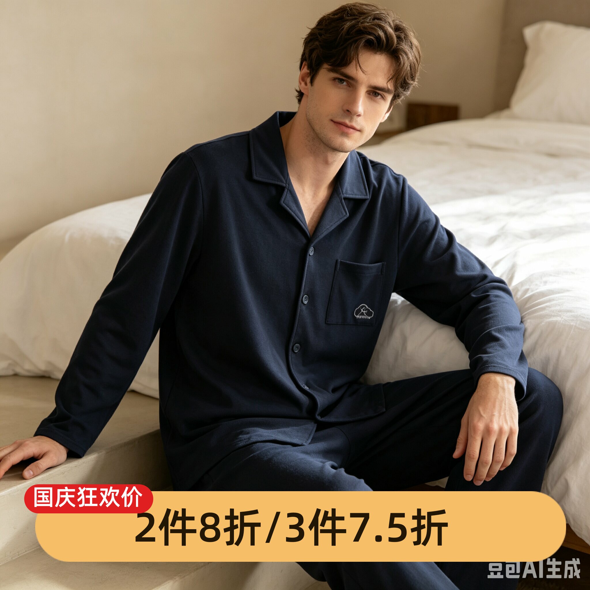 芬腾睡衣男士春秋季长袖长裤套装