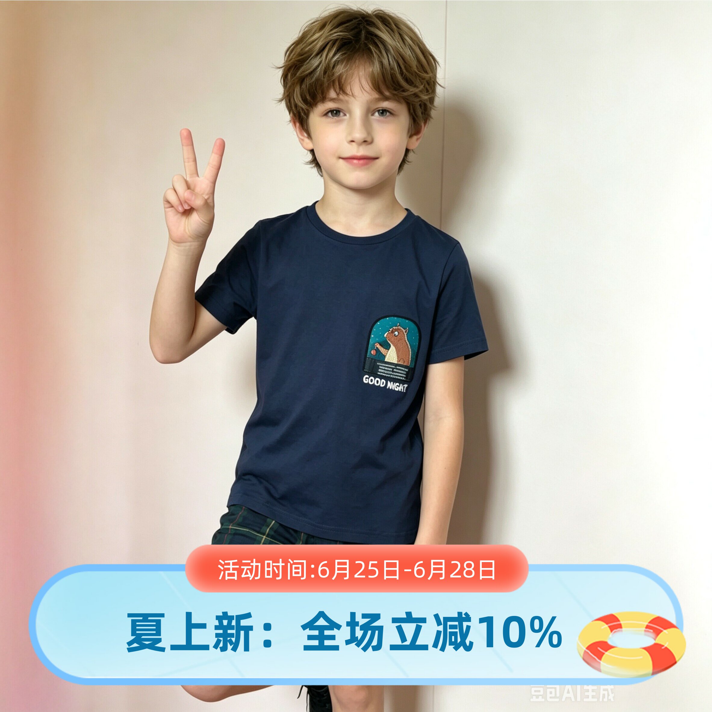 芬腾男童纯棉夏季薄款家居服套装