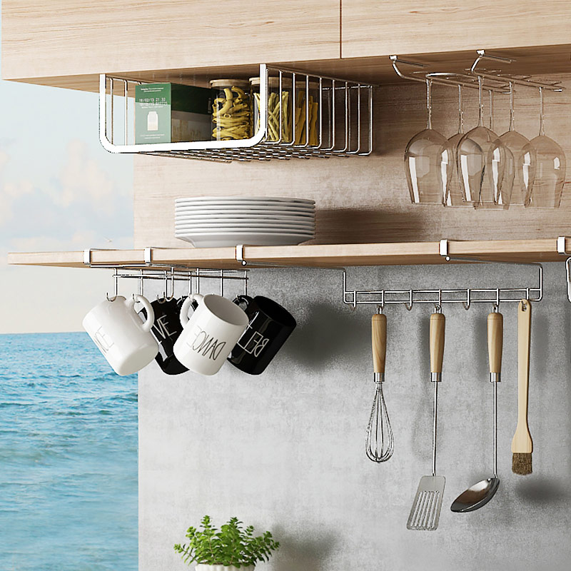 免打孔304不锈钢厨房吊柜下挂篮
