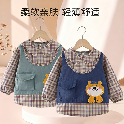 男宝宝吃饭罩衣防水儿童围裙男孩反穿衣防脏长袖秋冬婴儿围兜护衣