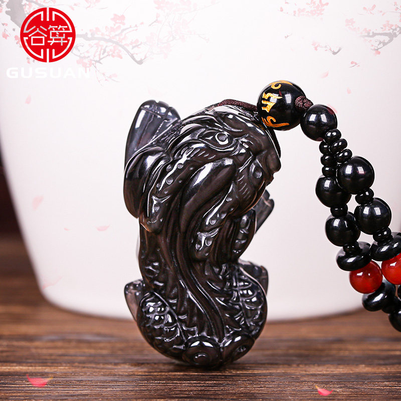 冰种黑曜石貔貅霸气风平安扣吊坠
