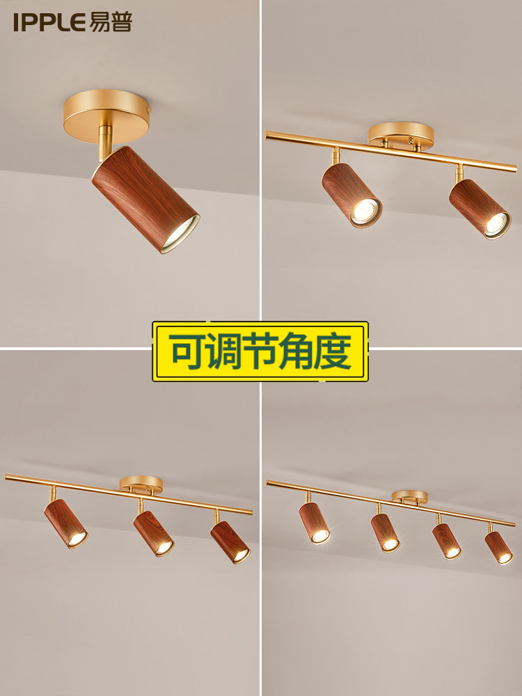胡桃色天花板聚光灯新中国风入口背景墙气氛灯表面安装双头覆古客