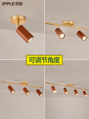 胡桃色天花板聚光灯新中国风入口背景墙气氛灯表面安装双头覆古客