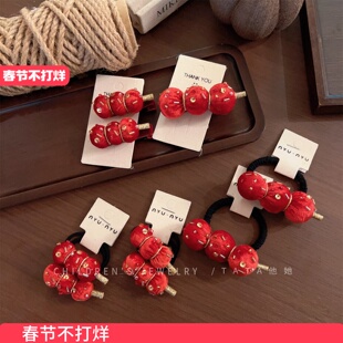 新年中国风糖葫芦可爱发圈皮筋红色喜庆头饰女童高级感丝绒头绳