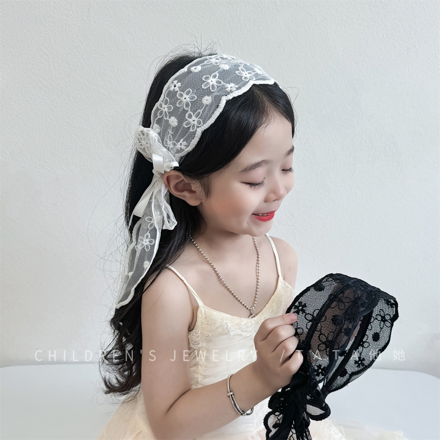 法式网纱蝴蝶结蕾丝宽边发箍