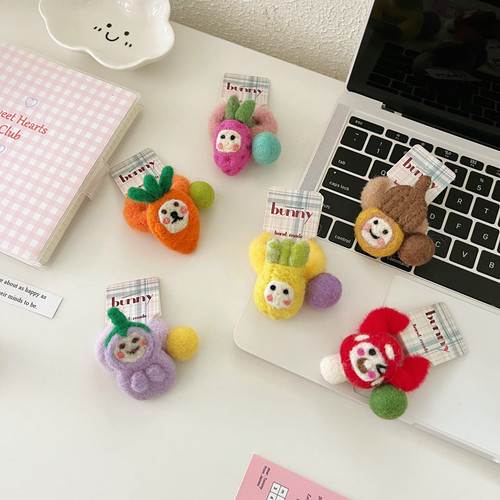 卡通水果羊毛毡皮筋女童趣味发圈