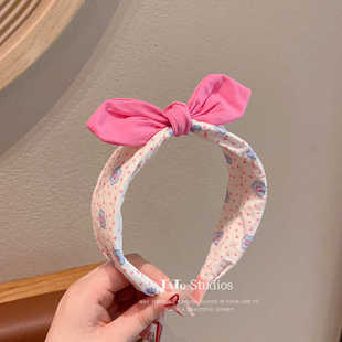 碎花兔耳朵儿童发箍甜美可爱小女孩宽边花朵圆点头箍宝宝简约发饰