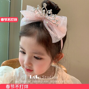儿童珍珠皇冠头饰可爱小女孩蝴蝶结发箍宝宝生日王冠头箍女童发饰