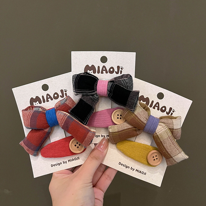 儿童布艺格纹蝴蝶结发夹