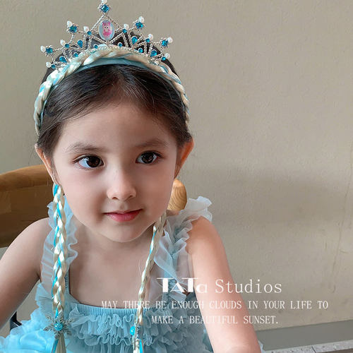 儿童网纱发箍女童冰雪奇缘爱莎皇冠头箍公主假发辫子可爱发卡发饰