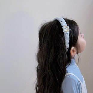 女童蓝色清新格纹头箍儿童防滑不伤发宽边压发发箍高颅顶头扣发卡