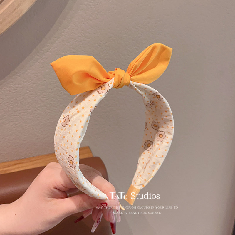 碎花兔耳朵儿童发箍甜美可爱小女孩宽边花朵圆点头箍宝宝简约发饰
