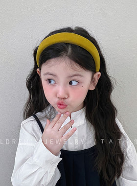 秋冬黄色丝绒复古港风发箍儿童高颅顶海绵头箍高级气质时尚发卡