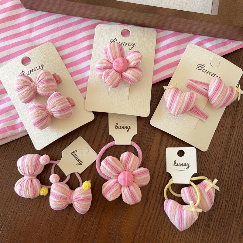 春夏韩粉色系条纹花朵蝴蝶结发绳发夹韩系布艺发卡碎发刘海夹发圈