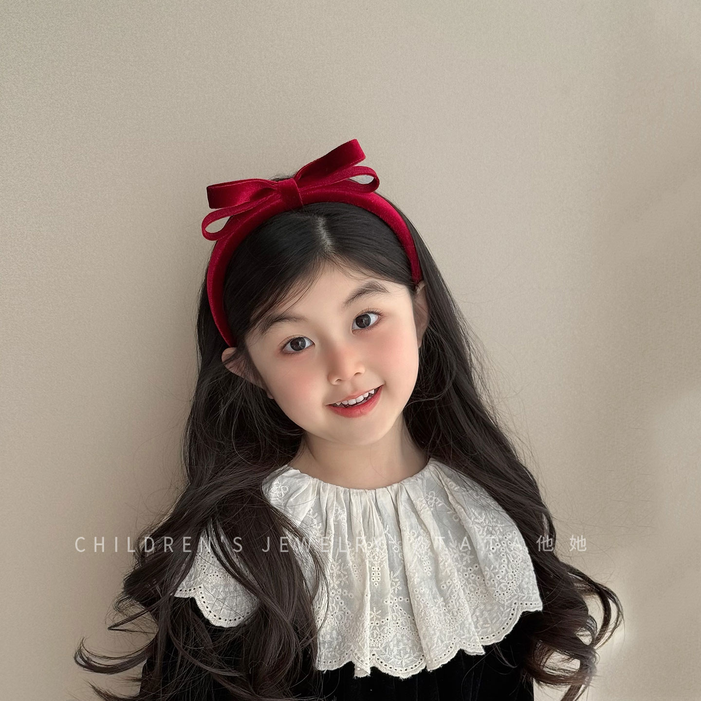 新年酒红色蝴蝶结头饰发箍