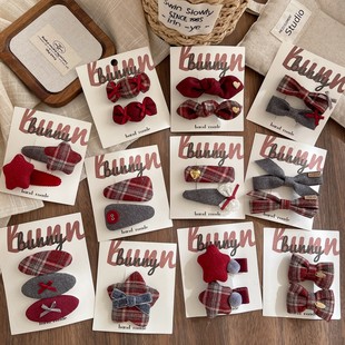 韩系女高学院风布艺蝴蝶结星星发夹发卡甜美少女侧边高级感刘海夹