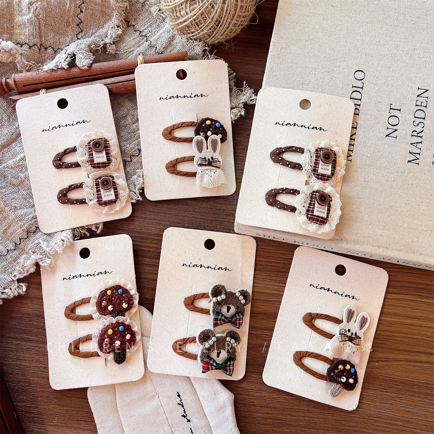 复古咖色系蕾丝花边发夹布艺发卡