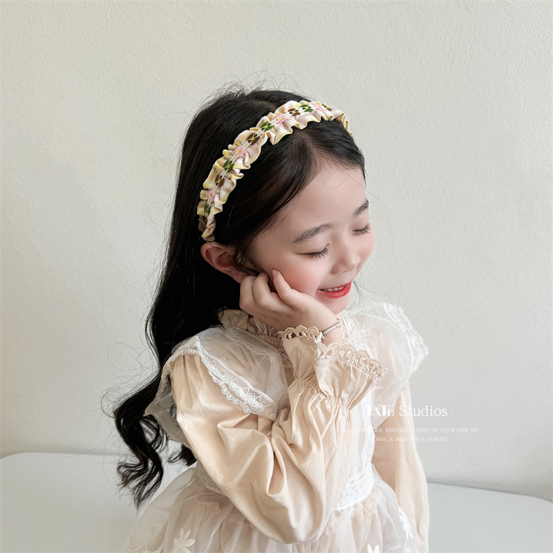 甜美可爱网纱褶皱玫瑰花发箍蝴蝶结花朵头箍感儿童碎花头扣发饰品