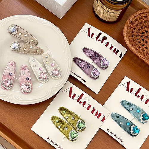 韩系丝绒水滴镶钻儿童发夹