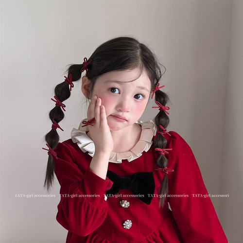 酒红蝴蝶结女童高弹拇指发圈头绳