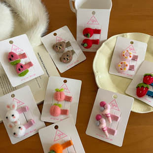 秋冬可爱毛毡对夹日韩儿童bb夹可爱卡通动物水果碎发刘海发夹头饰