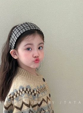 韩国灰色毛绒波点女孩宽边带齿防滑头箍儿童发箍女童碎发头饰秋冬