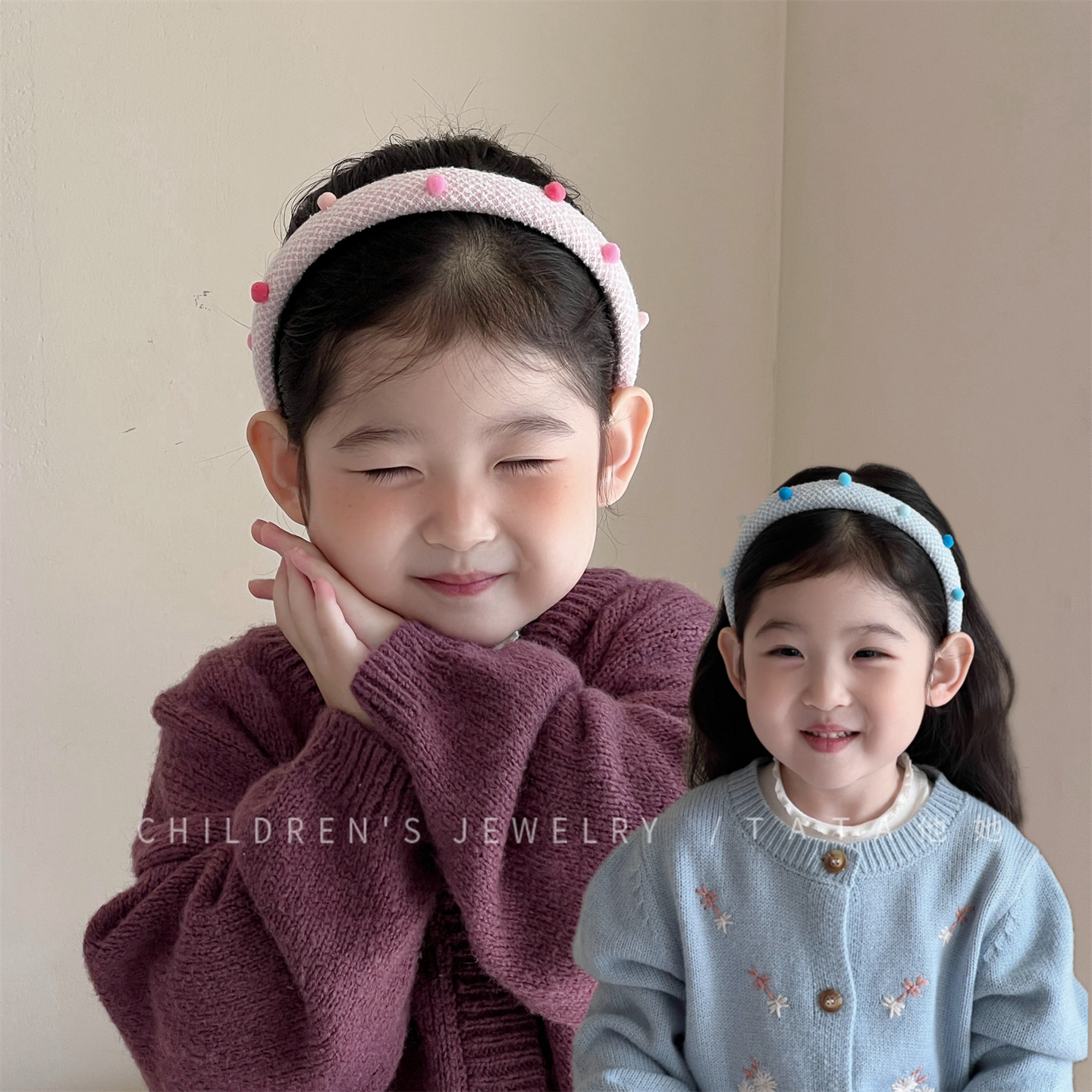 秋冬2025新年儿童毛球小香风发箍