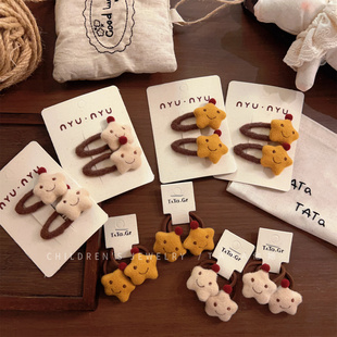 女孩可爱星星毛绒发夹儿童笑脸bb夹宝宝高弹力不伤发发绳发圈发饰