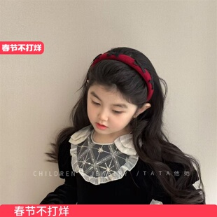 过年酒红发箍儿童秋冬洋气宽边高颅顶头箍女童碎发发卡不勒头发饰