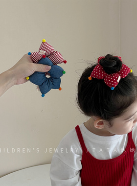 秋冬红色星星大肠发绳儿童发圈女童百搭扎马尾头绳宝宝丸子头发饰