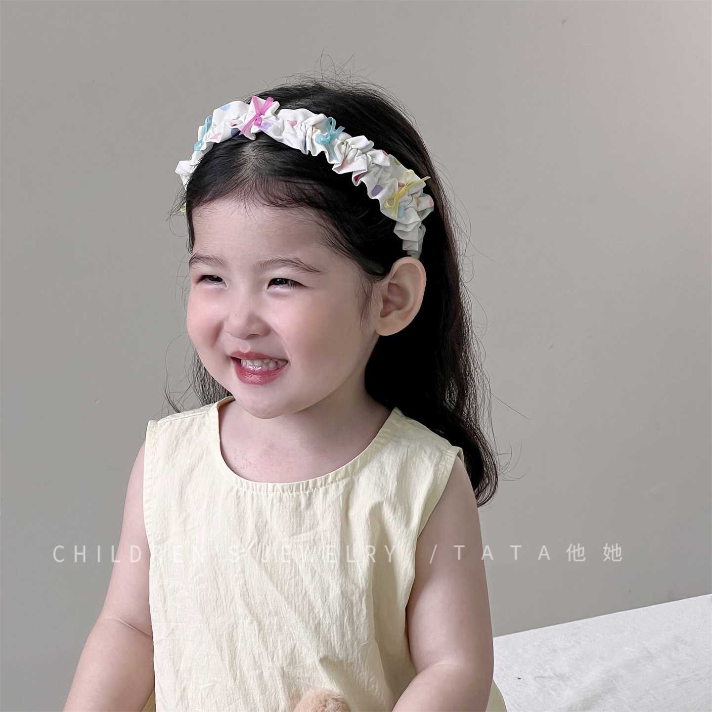 小女孩蝴蝶结布艺褶皱宽发箍发卡