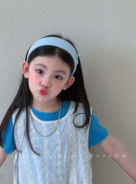 轻奢闪钻儿童发箍女童浅蓝色宽边头箍宝宝温柔公主风防滑不勒发饰