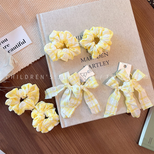 奶黄色蝴蝶结飘带发圈儿童大肠发圈洋气宝宝不伤发扎头发皮筋头饰