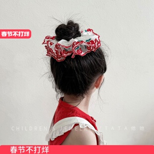 甜美樱桃刺绣双层大肠发圈女孩韩系扎头发丸子头红色发绳头绳皮筋