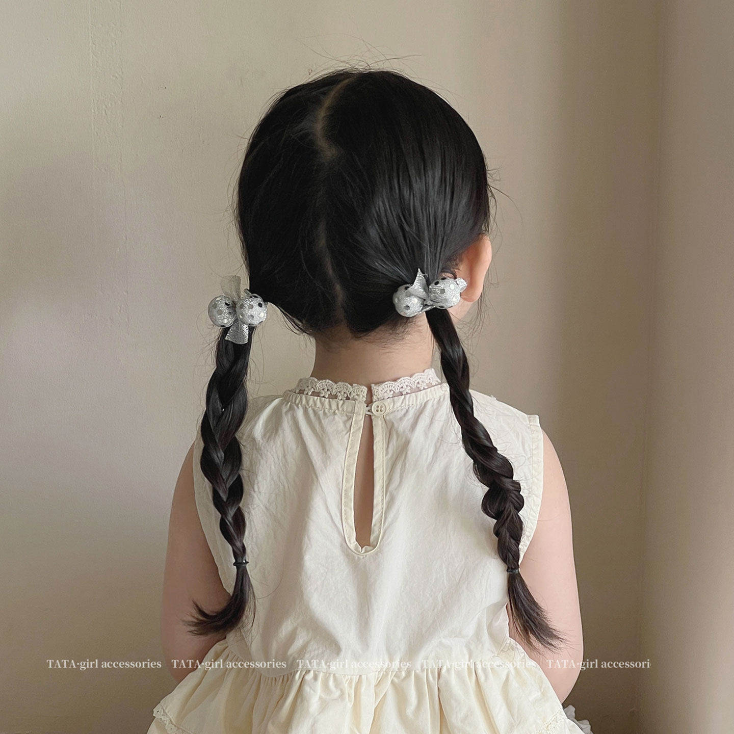 儿童超仙银色亮片球球网纱发圈小女孩丸子头发饰韩系甜美头绳发绳